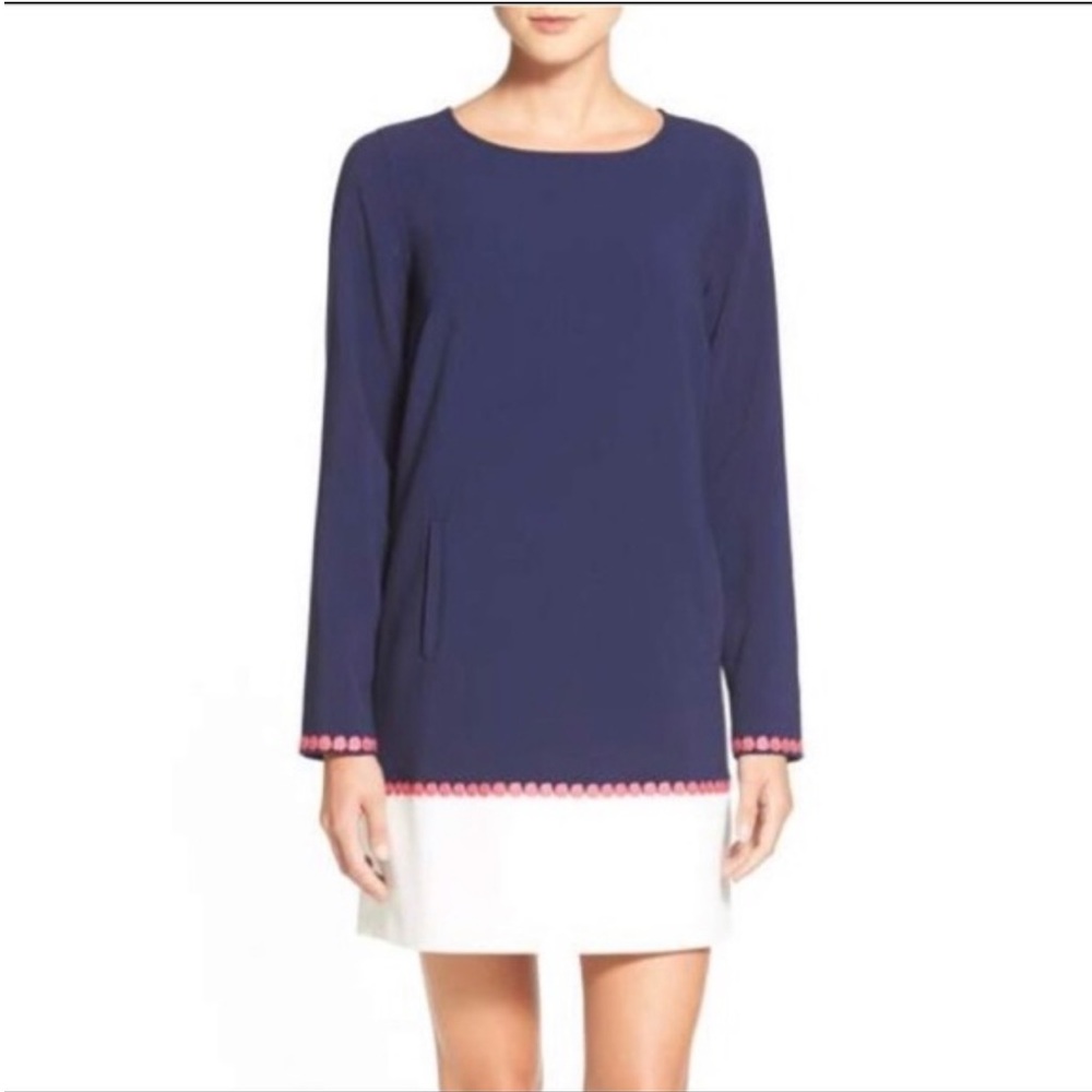 Vineyard Vines Women’s Navy/White Colorblock LS Shift Dress Classic Preppy XXS